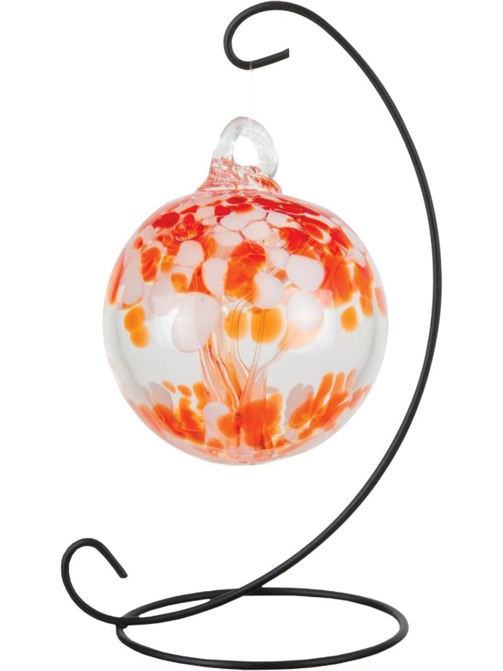 Hand Blown Art Glass Rainbow Tree of Life Ornament - 3" Gazing Ball with Stand